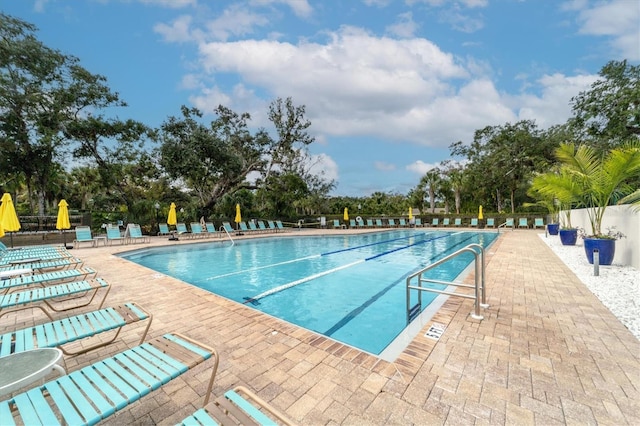 view of pool featuring a patio