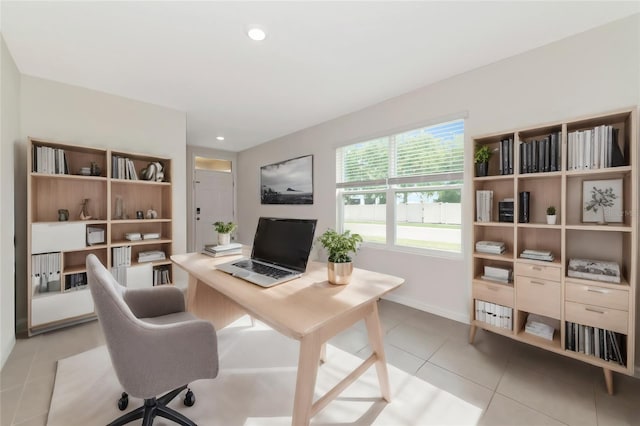 view of tiled home office