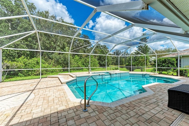 view of pool featuring a patio and a lanai