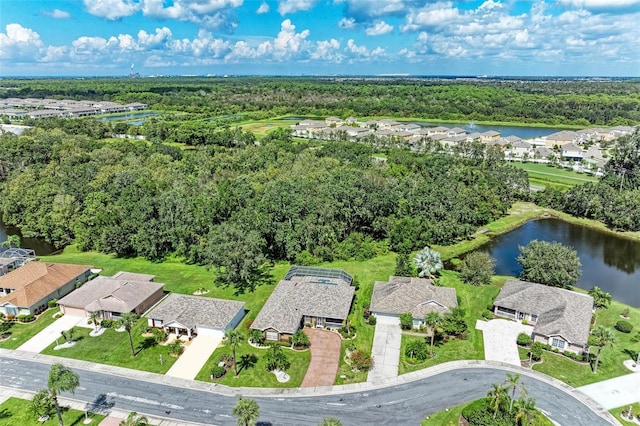 aerial view with a water view