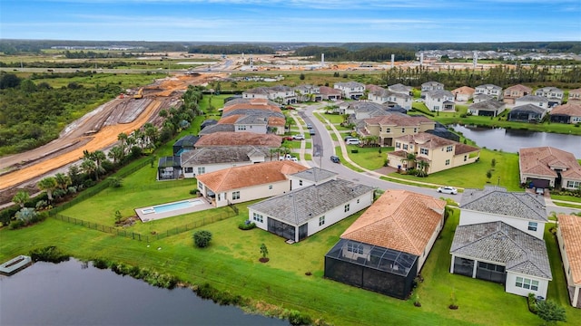 aerial view with a water view