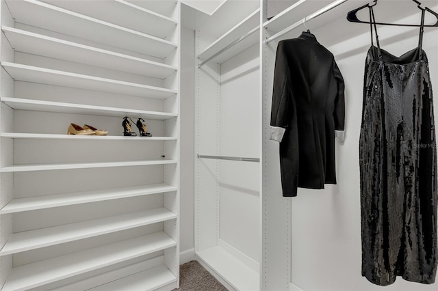 walk in closet featuring carpet