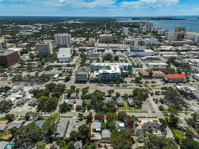 1677 4th St, Sarasota, FL 34236 - birds eye view of property featuring a water view and a city view
