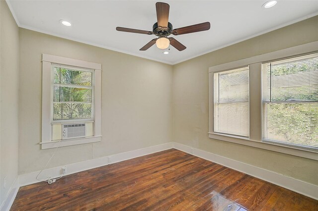 1677 4th St, Sarasota, FL 34236 - empty room with cooling unit, ornamental molding, recessed lighting, baseboards, and dark wood-style floors