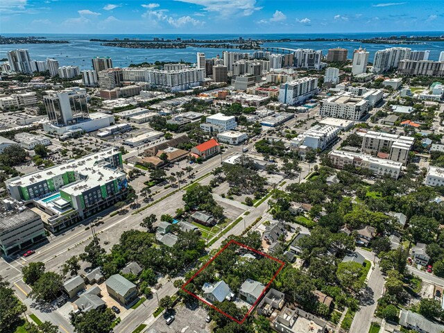 1677 4th St, Sarasota, FL 34236 - birds eye view of property featuring a water view and a city view