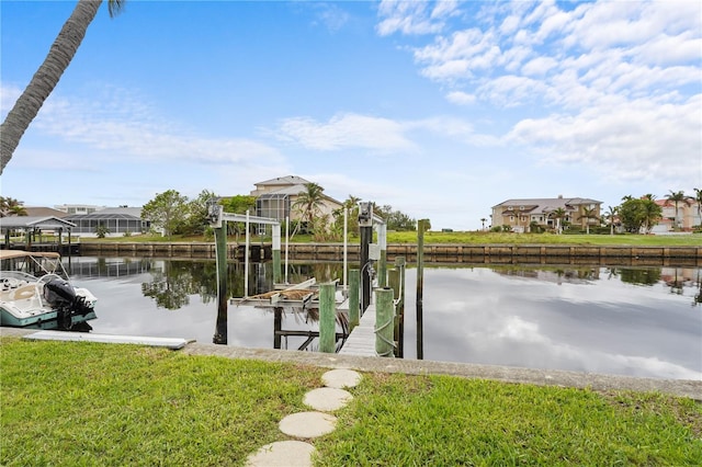 view of dock with a water view