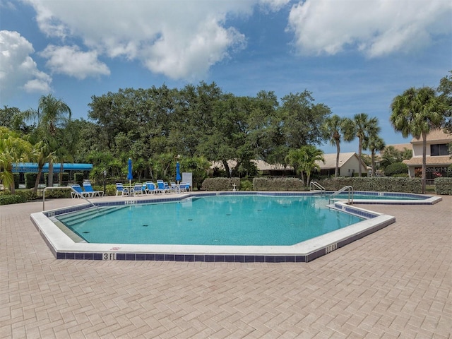 view of pool featuring a patio