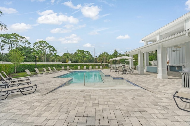 view of pool featuring a patio