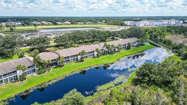 aerial view featuring a water view