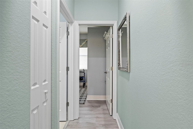 hallway with light hardwood / wood-style flooring