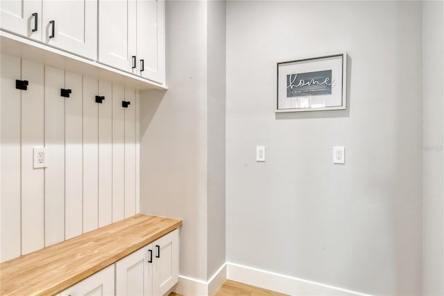 mudroom with light hardwood / wood-style flooring