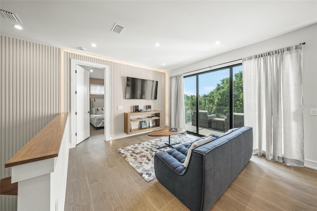 living room with light wood-type flooring