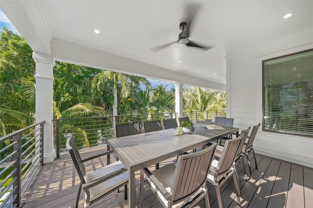 wooden deck with ceiling fan