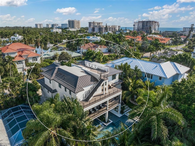 aerial view with a water view