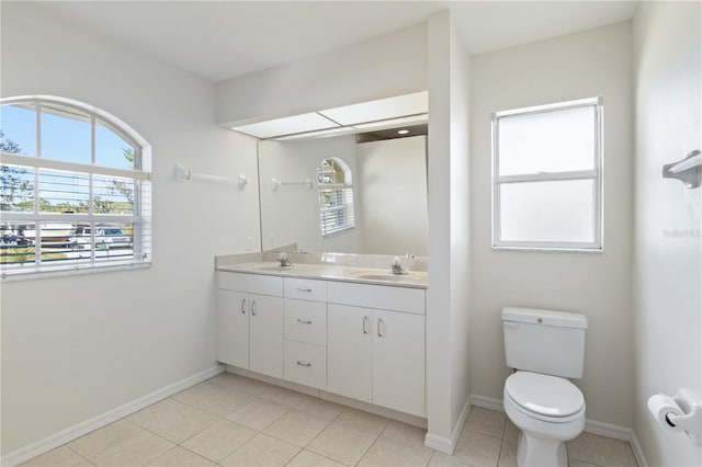 bathroom featuring tile patterned flooring, vanity, and toilet