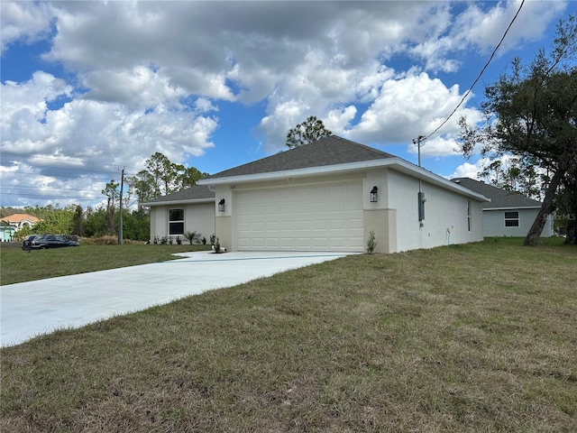 view of home's exterior featuring a garage and a yard