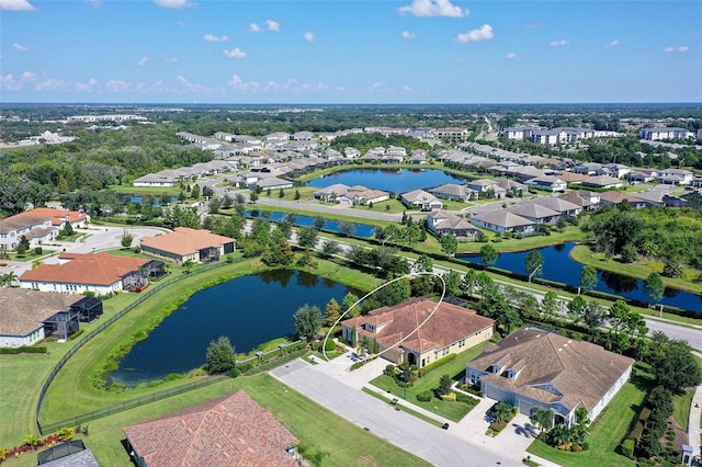 bird's eye view featuring a water view