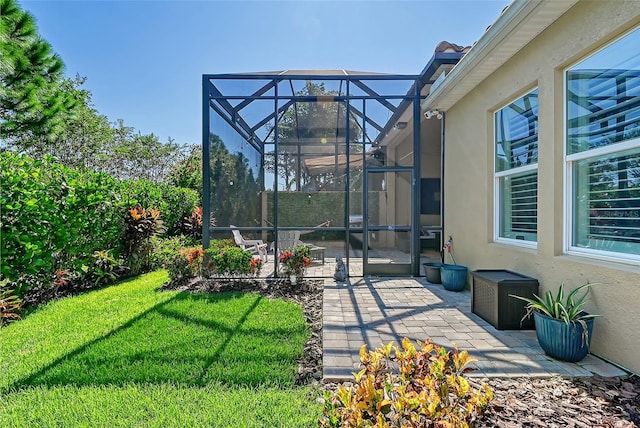 view of yard featuring a lanai and a patio area