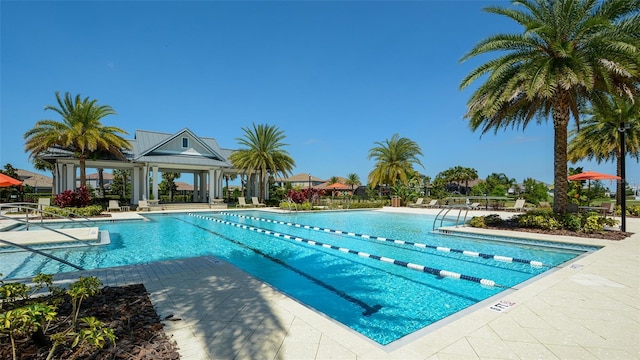 view of pool featuring a patio and a gazebo