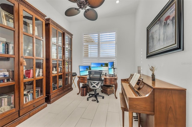 home office featuring ceiling fan