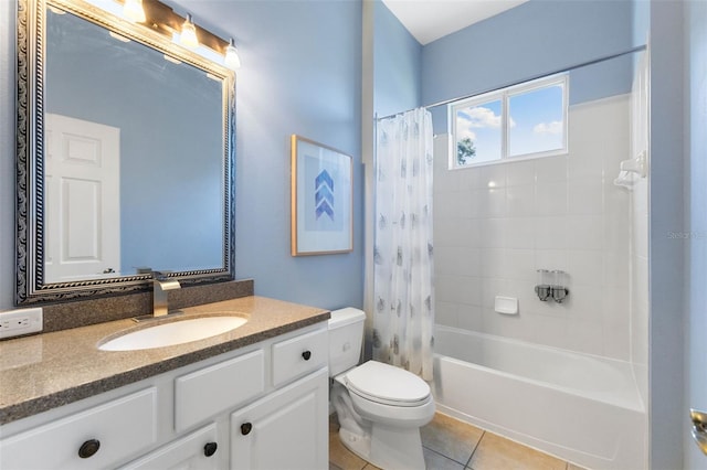 full bathroom featuring tile patterned flooring, vanity, toilet, and shower / tub combo