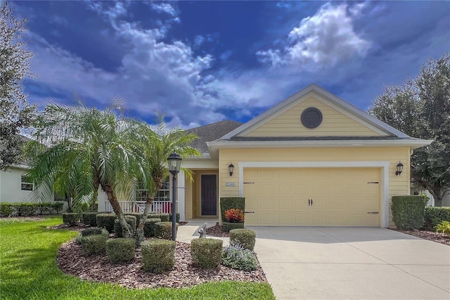 ranch-style home featuring a garage