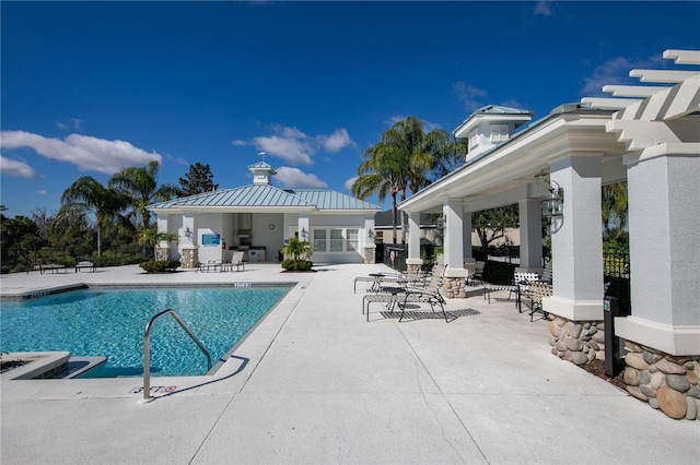 view of swimming pool with a patio area