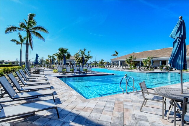 view of pool featuring a patio