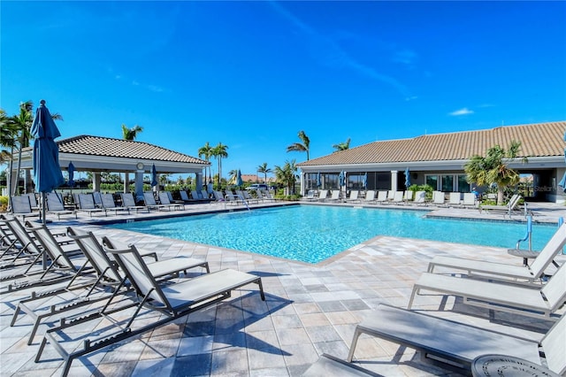 view of pool featuring a patio area