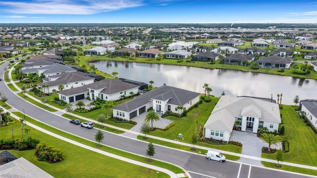 aerial view with a water view