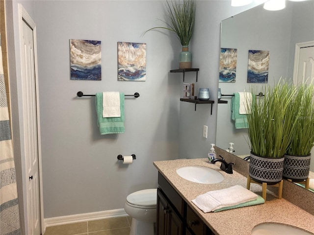 bathroom with tile patterned floors, vanity, and toilet