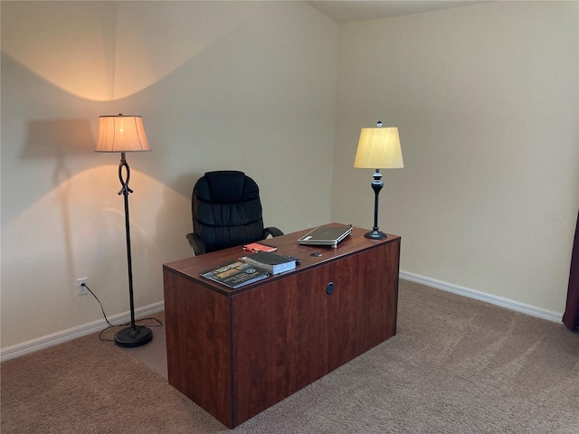 home office with light carpet