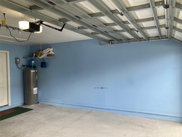 garage with water heater and a garage door opener