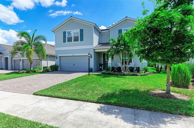 front of property featuring a garage and a front lawn