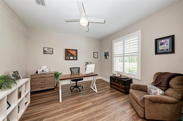 3360 Chestertown Loop, Bradenton, FL 34211 - office area with a ceiling fan, light wood-style floors, visible vents, and baseboards