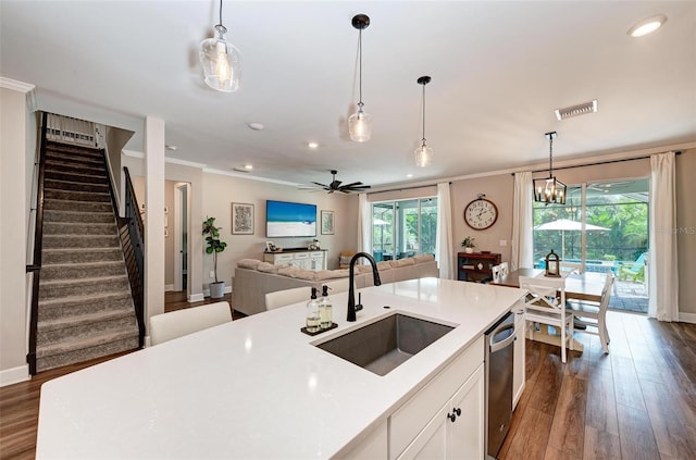 3360 Chestertown Loop, Bradenton, FL 34211 - kitchen with a sink, open floor plan, visible vents, and dark wood finished floors