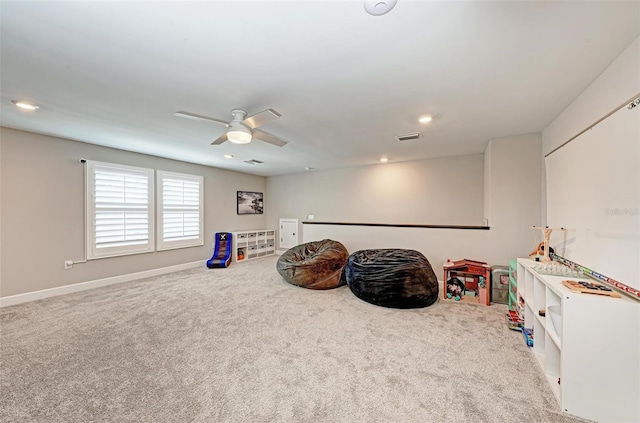 3360 Chestertown Loop, Bradenton, FL 34211 - recreation room featuring visible vents, recessed lighting, carpet flooring, a ceiling fan, and baseboards
