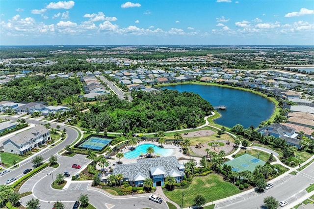 aerial view featuring a water view