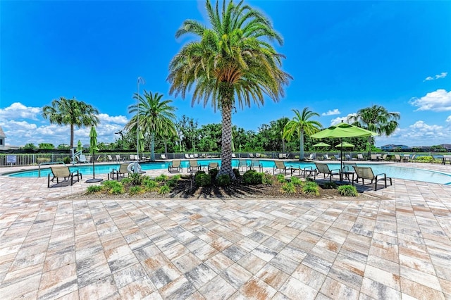 view of pool featuring a patio