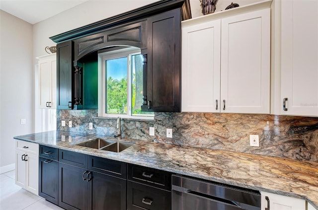 kitchen with sink, white cabinets, and backsplash