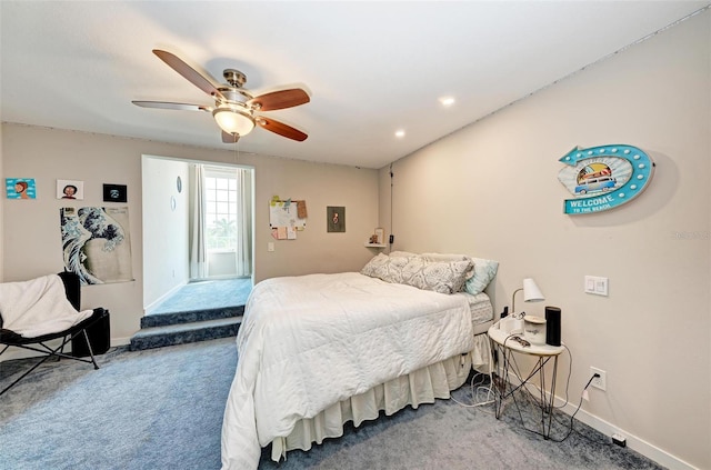 bedroom with carpet and ceiling fan