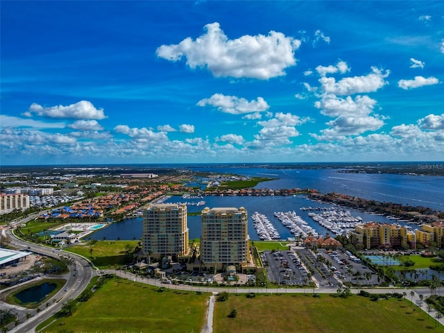 aerial view with a water view