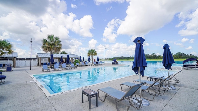 view of pool featuring a patio