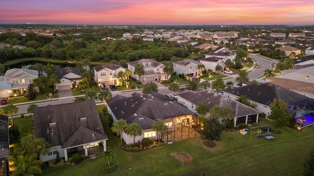 view of aerial view at dusk