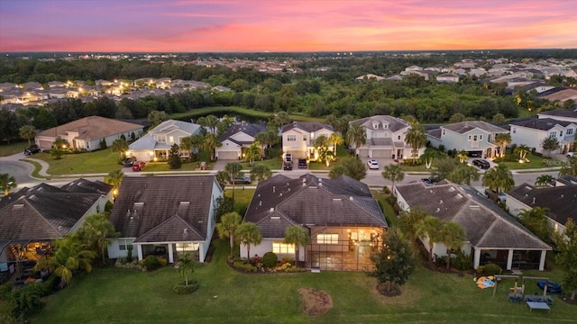 view of aerial view at dusk