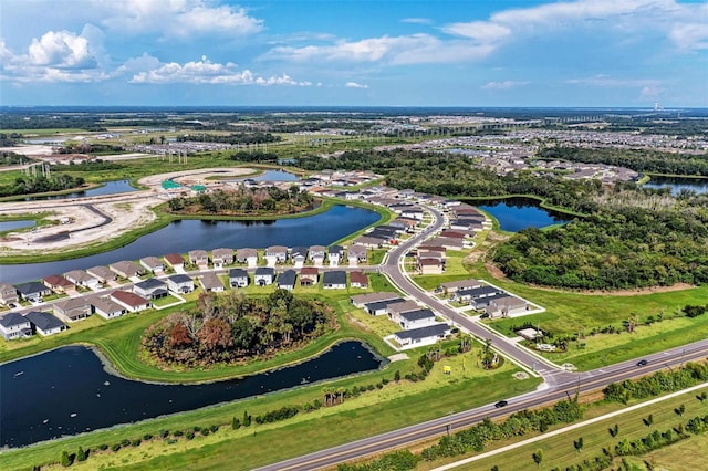 bird's eye view featuring a water view