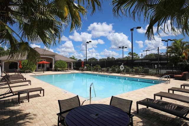 view of swimming pool with a patio area