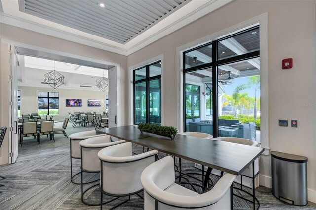 dining room with ornamental molding