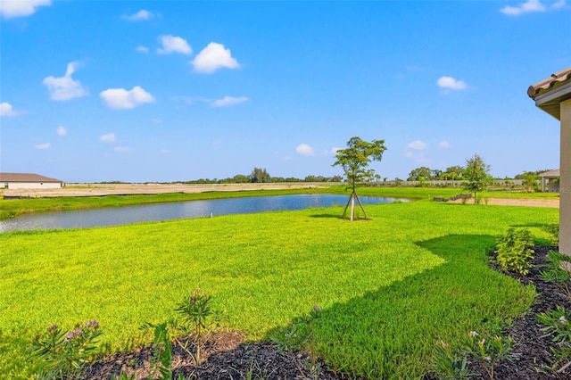 view of yard with a water view