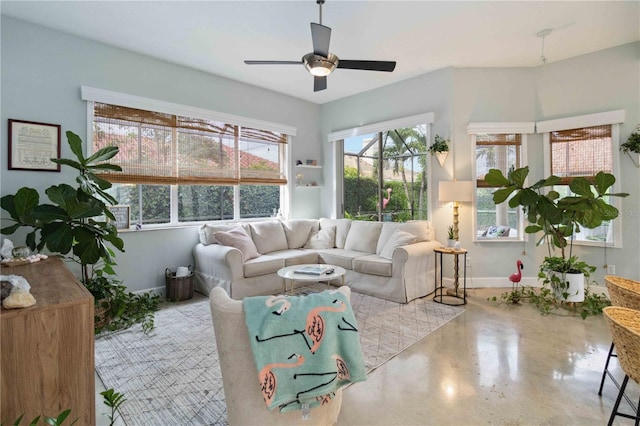 living room with ceiling fan